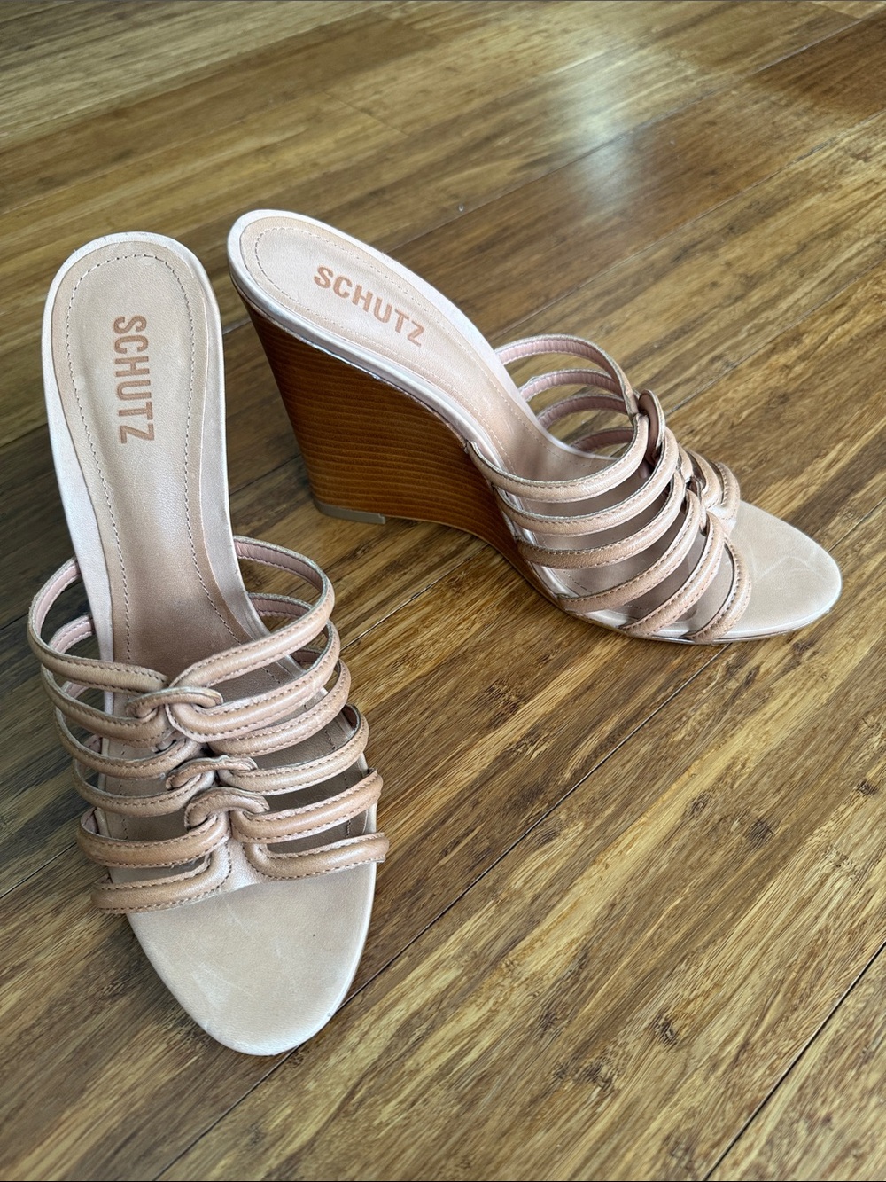 SCHUTZ Nude Multi-Strap Wedge Sandals